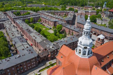 Nikiszowiec 'in hava manzarası, Katowice' nin tarihi bölgesi, Yukarı Silezya, Polonya.