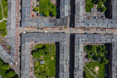 Nikiszowiec 'in hava manzarası, Katowice' nin tarihi bölgesi, Yukarı Silezya, Polonya.