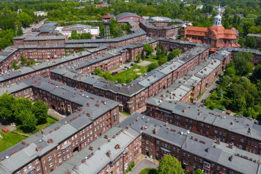 Nikiszowiec 'in hava manzarası, Katowice' nin tarihi bölgesi, Yukarı Silezya, Polonya.