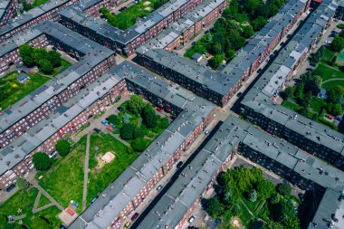Nikiszowiec 'in hava manzarası, Katowice' nin tarihi bölgesi, Yukarı Silezya, Polonya.