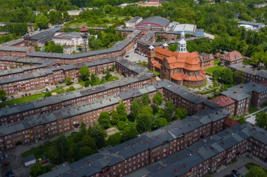 Nikiszowiec 'in hava manzarası, Katowice' nin tarihi bölgesi, Yukarı Silezya, Polonya.