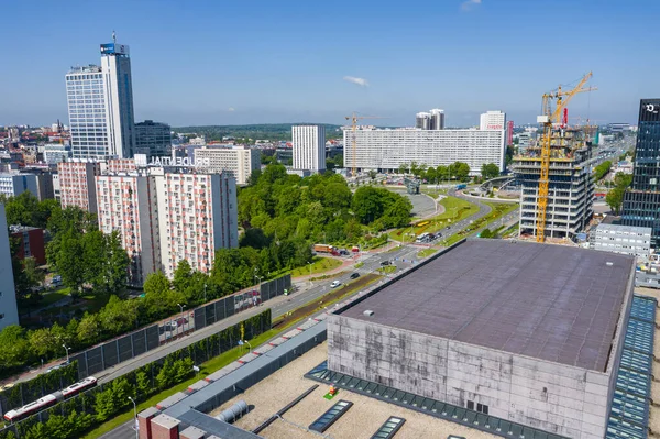 Katowice Πολωνία Μαΐου 2020 Αεροφωτογραφία Του Σύγχρονου Κέντρου Της Πόλης — Φωτογραφία Αρχείου