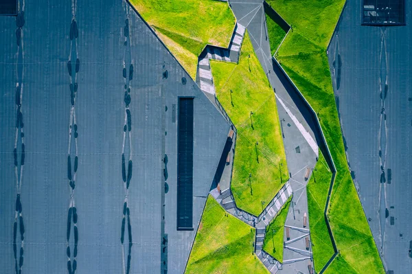 Architektura Centra Města Katovice Letecký Pohled Zelené Travnaté Terasy Horní — Stock fotografie
