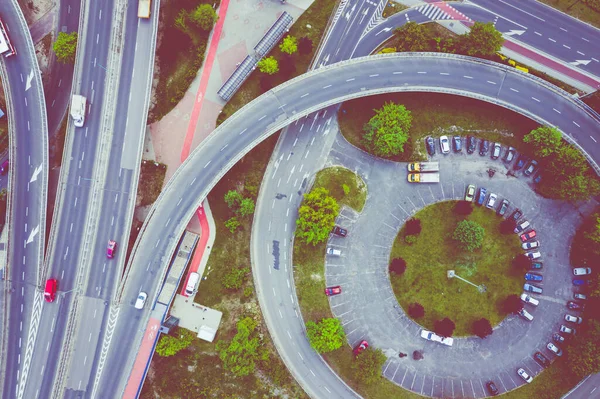 Yol Kesişimlerinin Hava Görüntüsü Sosnowiec Polonya — Stok fotoğraf