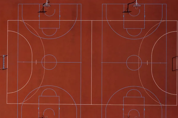 Basketball court. Top view of court and baseline. Aerial view.