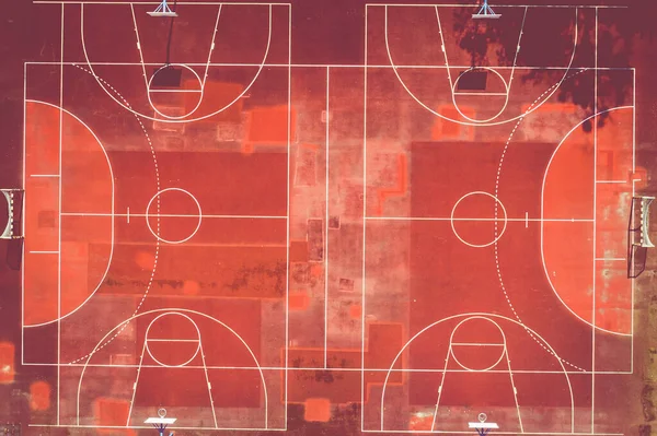 Basketball court. Top view of court and baseline. Aerial view.