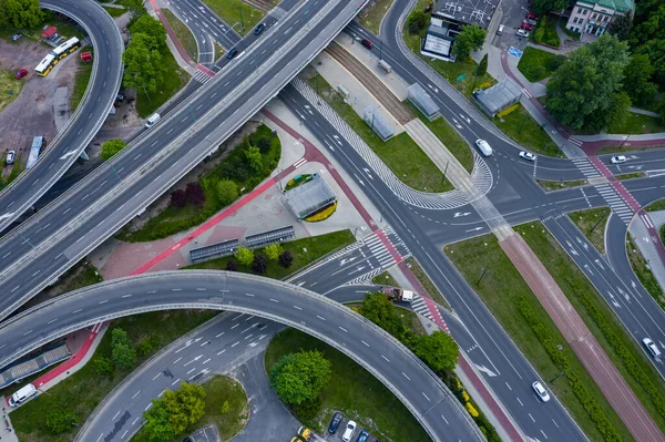 Yol Kesişimlerinin Hava Görüntüsü Sosnowiec Polonya — Stok fotoğraf