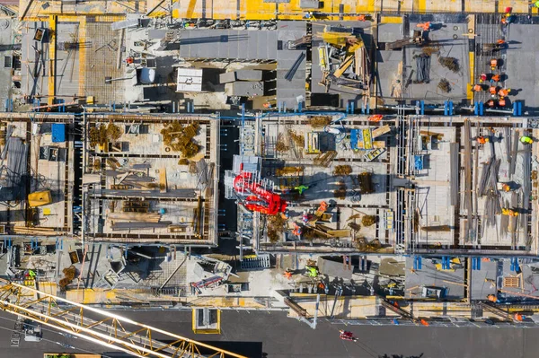 Vista Aérea Del Sitio Construcción Gente Trabajando Vista Superior Nuevo —  Fotos de Stock