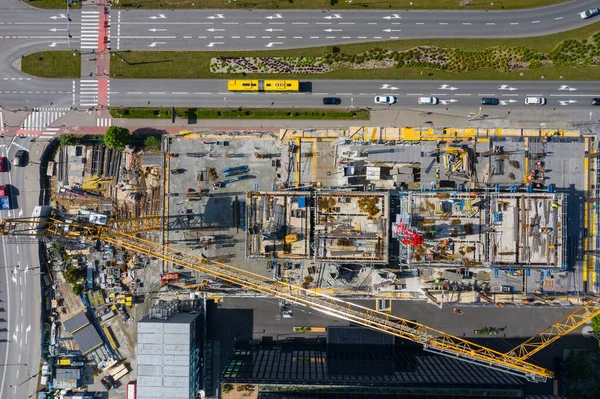 Veduta Aerea Del Sito Costruzione Persone Che Lavorano Vista Dall — Foto Stock