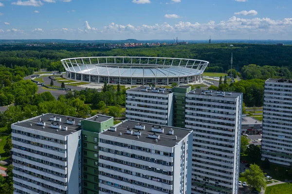 Luchtfoto Van Het Voetbalstadion Chorzow City Polen Foto Gemaakt Door — Stockfoto
