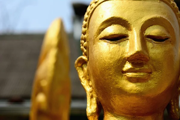 Nærbillede Gyldne Buddha Statue Selektiv Fokus - Stock-foto