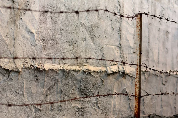 Barbed Wire Fence Wall Prohibited Territory Enter Permission — Stock Photo, Image