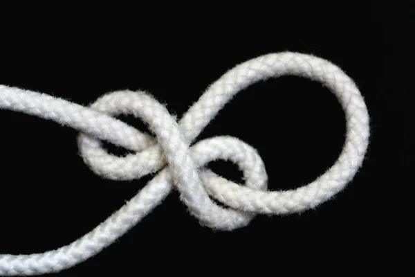 White Rope Tied Running Bowline Knot Isolated Black Background — Stock Photo, Image