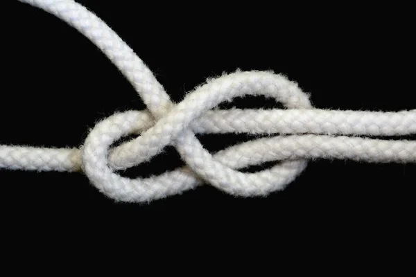 White Rope Tied Sheet Bend Knot Isolated Black Background — Stock Photo, Image