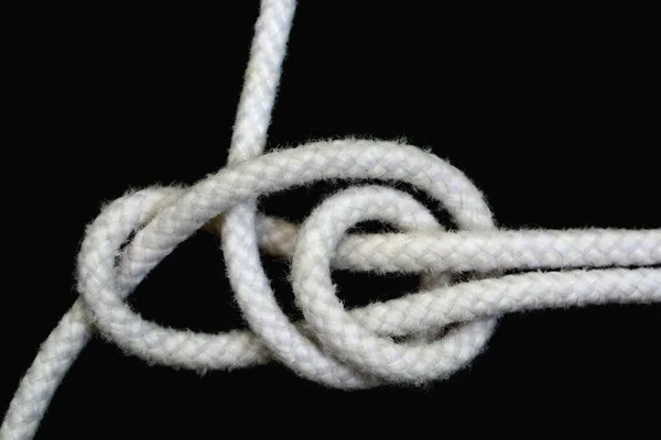 White Rope Tied Double Sheet Bend Knot Isolated Black Background — Stock Photo, Image