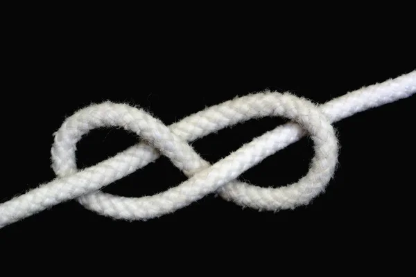 White Rope Tied Figure Eight Knot Isolated Black Background — Stock Photo, Image