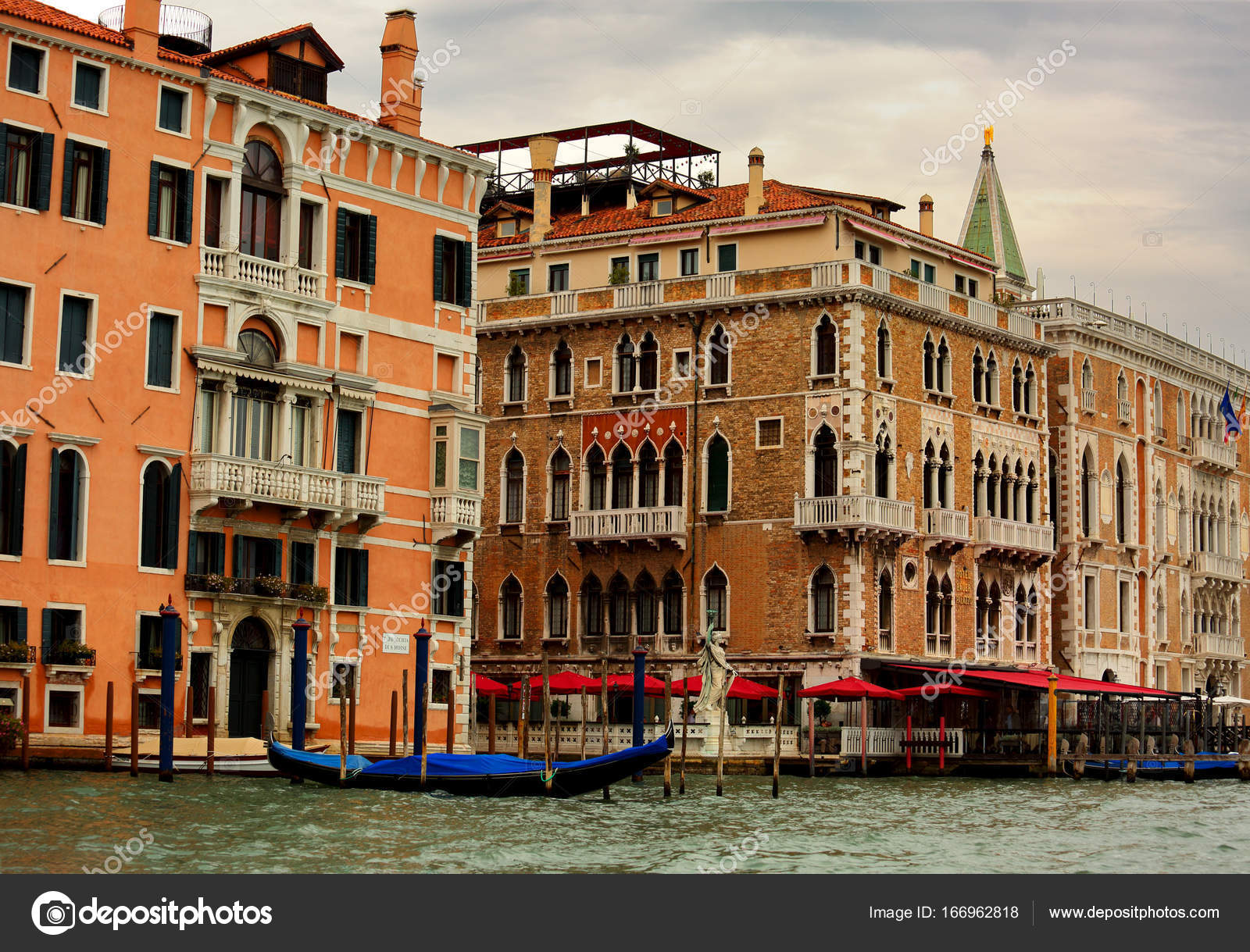 Beautiful Old Bright Houses Near The Canal With Gondola In - 