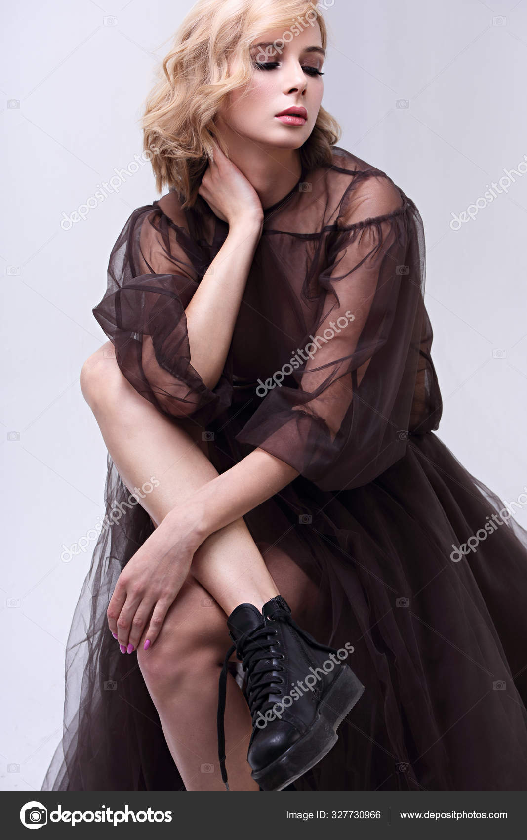 Amazing Bond Beautiful Woman With Bob Curly Short Hair Style Sit