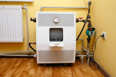 Eski gaz Isıtma sistemi boruları, termometre.