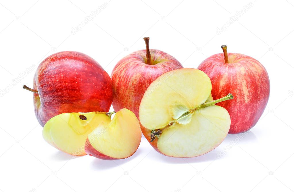 fresh red gala apples with slice isolated on white background
