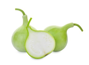 Kabak şişe meyve üzerinde beyaz izole dilim ile