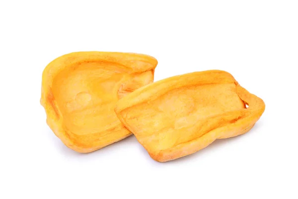 Fette di jackfruit essiccate isolate su bianco — Foto Stock