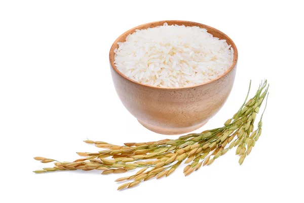 Arroz branco e arroz não branqueado isolado sobre branco — Fotografia de Stock