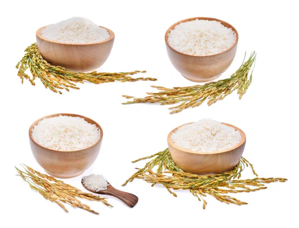 白米饭和未碾的米白色一个孤立的集合 — 图库照片