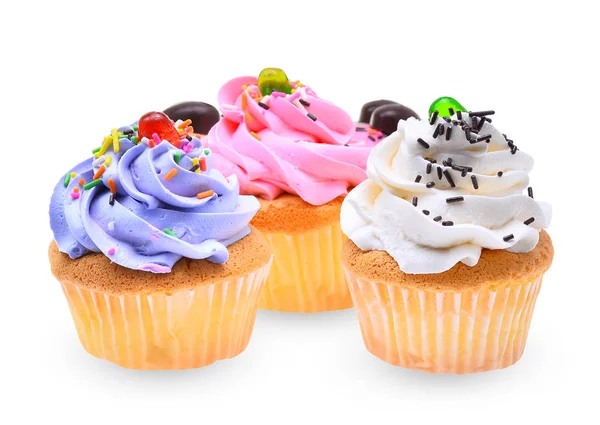 Colorido de mini sabroso cupcake aislado sobre fondo blanco — Foto de Stock