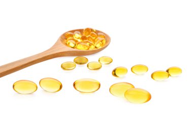 Beyaz arka plan üzerinde izole balık yağı hapı (Omega ağacı)