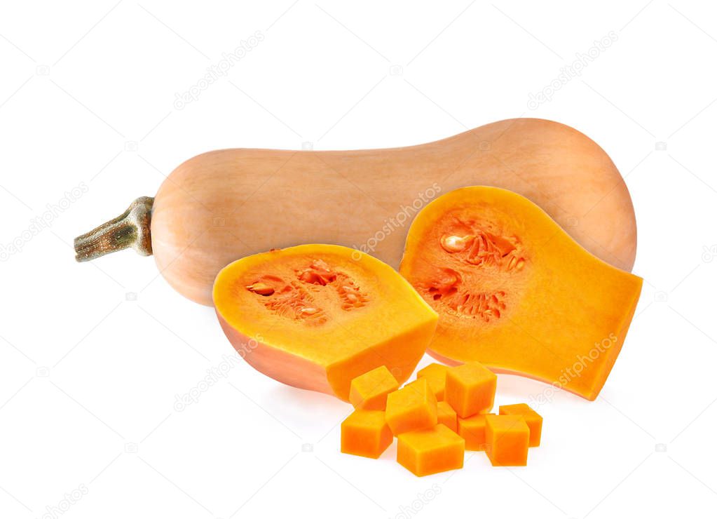 butternut squash with cubes isolated on white background