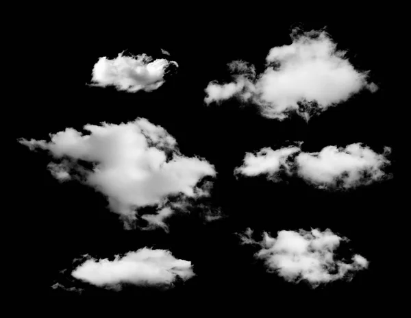 Set of white clouds isolated on black background — Stock Photo, Image