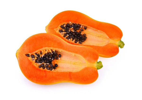 Félig érett papaya gyümölcs elszigetelt fehér background — Stock Fotó