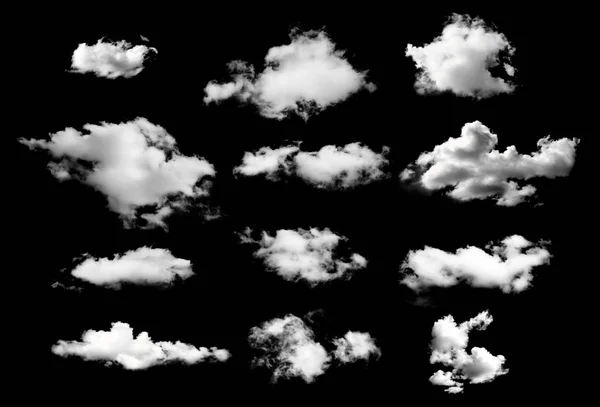 Raccolta di nuvole whtie isolato su sfondo nero — Foto Stock