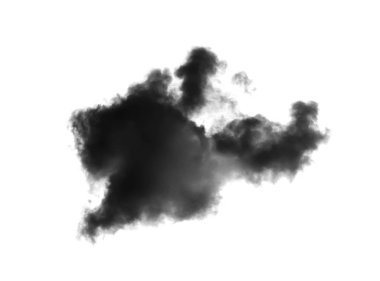 Beyaz arkaplanda siyah bulutlar veya duman izole edilmiş