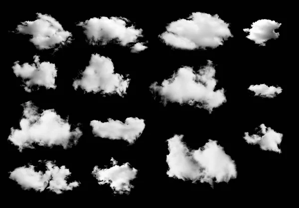 Conjunto de nubes blancas aisladas sobre fondo negro —  Fotos de Stock