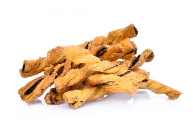 Beyaz arka plan üzerinde izole çikolata ile sarmal ekmek