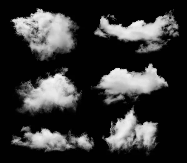 하얀 구름 검은 배경에 고립의 집합 — 스톡 사진