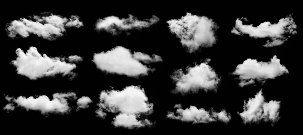 Ensemble de nuages blancs isolés sur fond noir — Photo