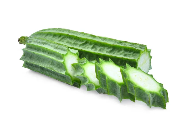 Fresh green luffa acutangula with slice isolated on white backgr — Stock Photo, Image