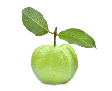 Tek taze guava meyve yeşil yaprak üzerinde beyaz backg izole