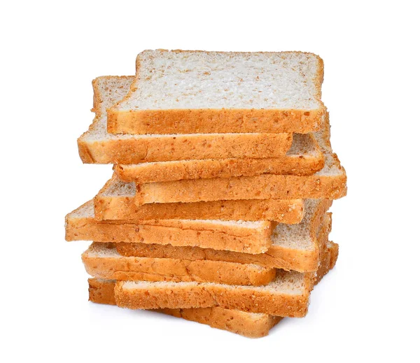 Zásobník plátek celozrnného chleba izolovaných na bílém pozadí — Stock fotografie