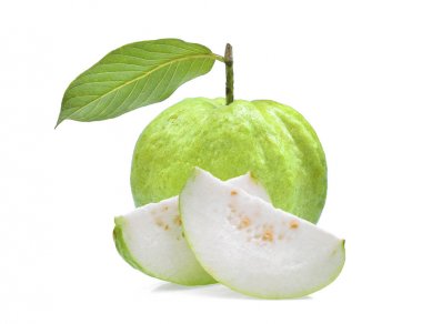 taze guava meyve yaprak yeşil ve beyaz ba izole dilim ile