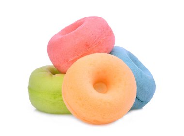 mini Donuts izole beyaz arka plan üzerinde renkli