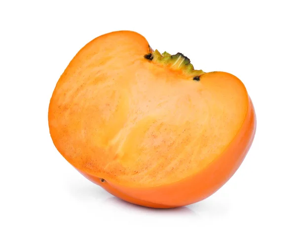 Połowa cięcia świeżych dojrzałych persimmons na białym tle — Zdjęcie stockowe