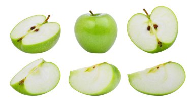 set of green apple or granny smith apple isloated on white backg clipart