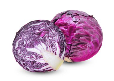Bütün ve üzerinde beyaz adam izole yarım kırmızı lahana sebze