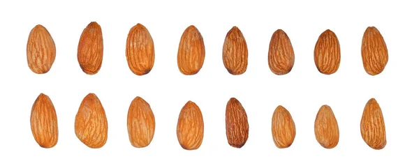 Conjunto de sementes de amêndoa isolado no fundo branco — Fotografia de Stock