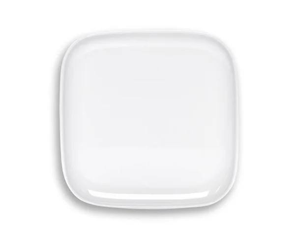 Ansicht von oben leere weiße Platte isoliert auf weißem Hintergrund — Stockfoto