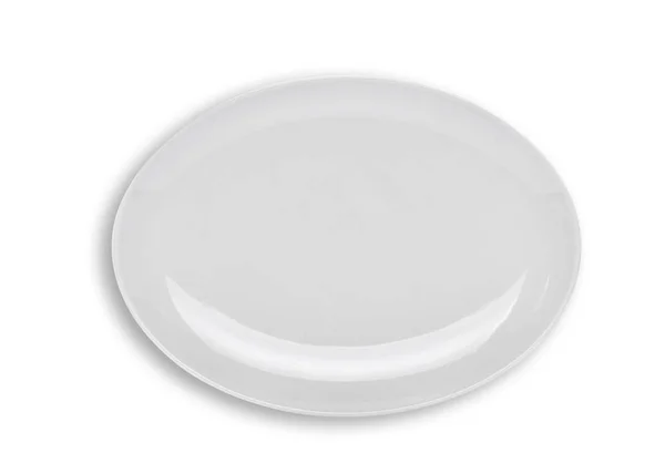 Ansicht von oben leere weiße Platte isoliert auf weißem Hintergrund — Stockfoto